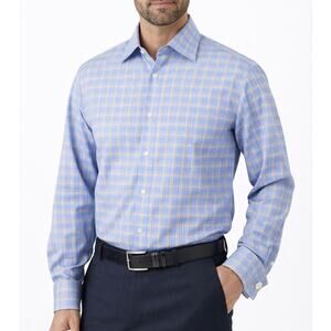 Robert Talbott Blue Plaid Dress Shirt French Cuffs Size XL (17/34)